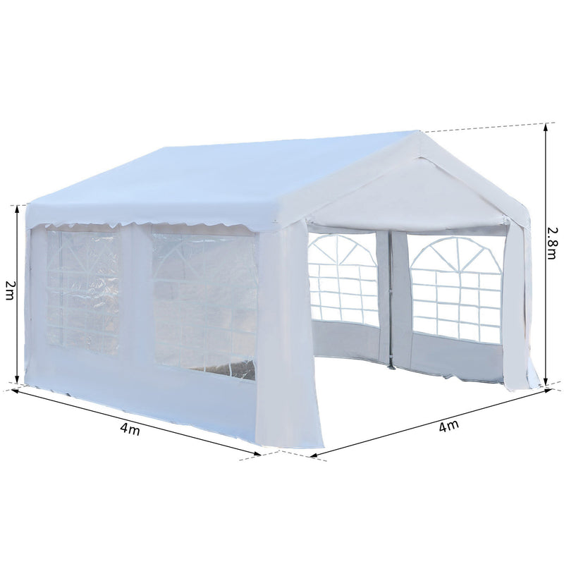 4m x 4 m Party Tents Portable Carport Shelter with Removable Sidewalls & Double Doors, Heavy Duty Party Tent Car Canopy