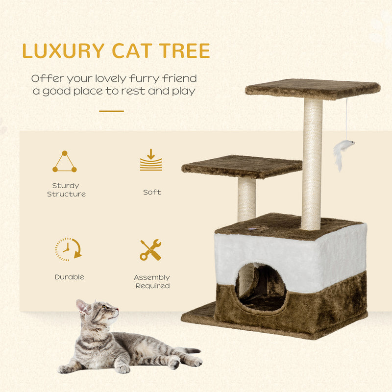 Cat Scratching Post Cat Tree with Condo Perch Interactive Mouse Toy, 45 x 33 x 70 cm, Brown