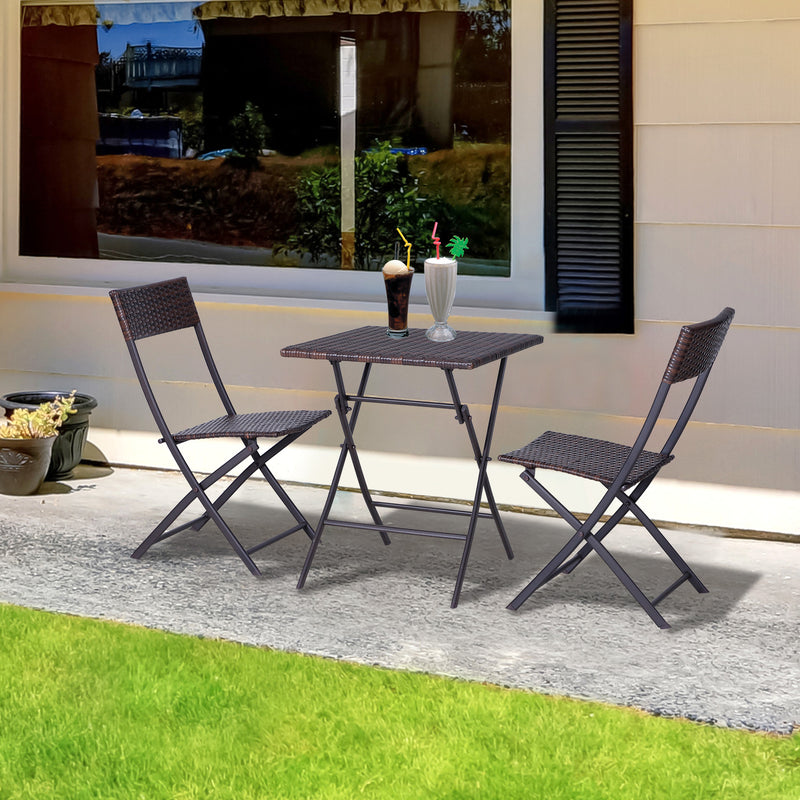 PE Rattan Garden Furniture 2 Seater Patio Rattan Bistro Set Folding for 2 Outdoor Square Table and Chair Set (Brown)