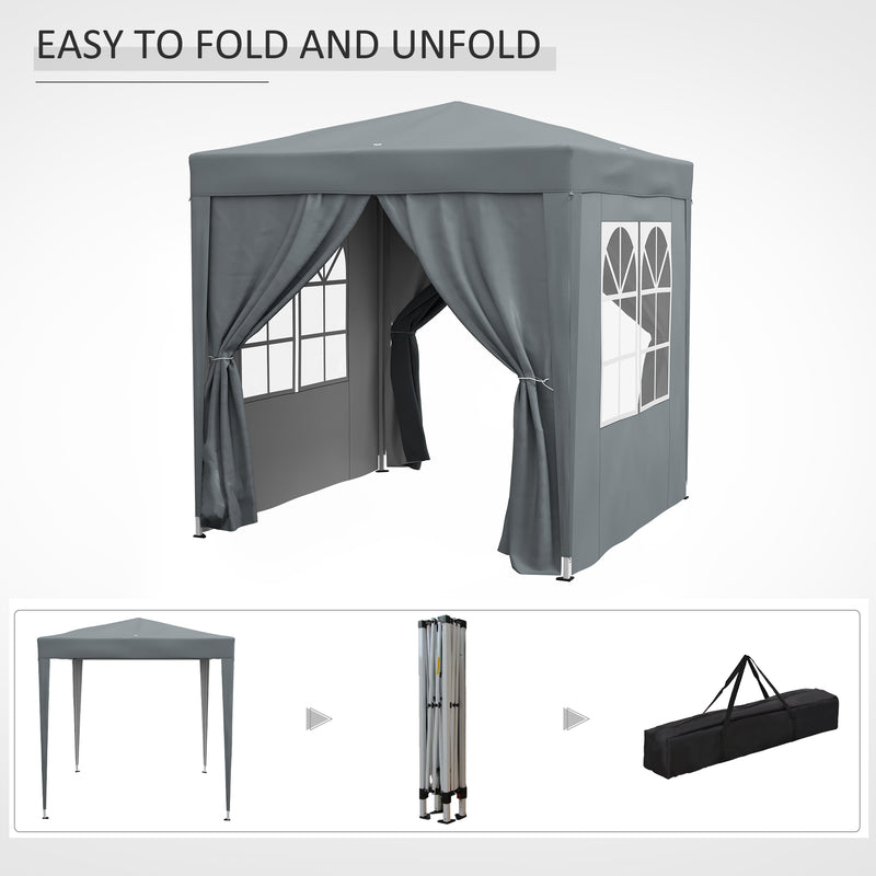 Garden Pop Up Gazebo Marquee Party Tent Canopy with free Carrying Case, Removable 2 Walls, 2 Windows, 2m x 2m, Grey