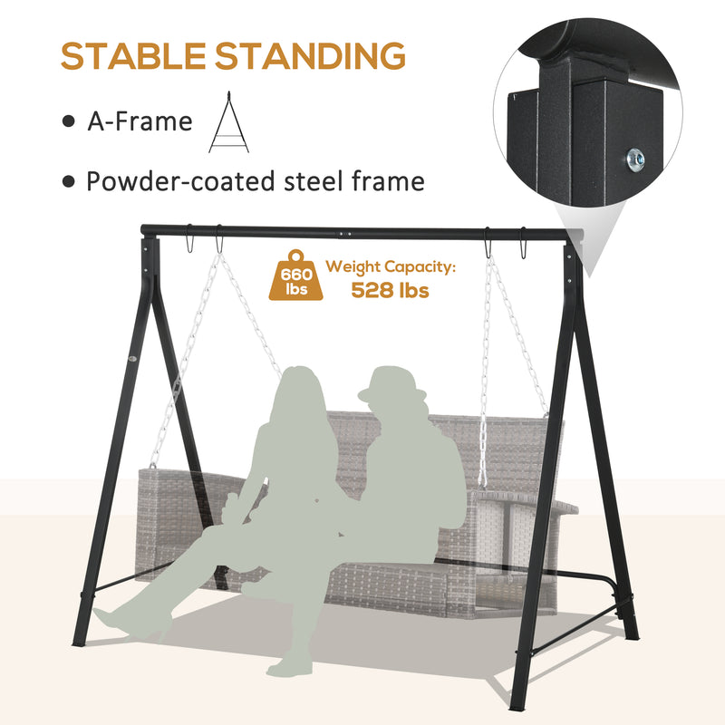 Metal Porch Swing Stand, Heavy Duty Swing Frame, Hanging Chair Stand Only, 240kg Weight Capacity for Garden, Patio, Lawn, Playground, Black
