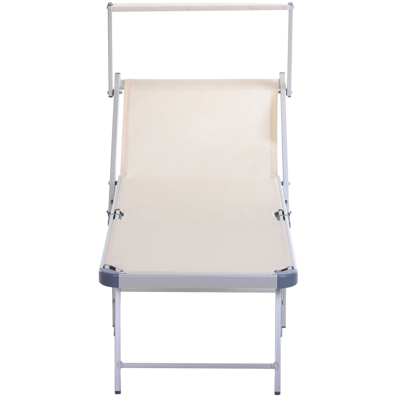 Garden Sun Lounger Texteline Chaise Lounge Reclining Chair with Canopy Adjustable Backrest Bed Aluminium Frame - Beige