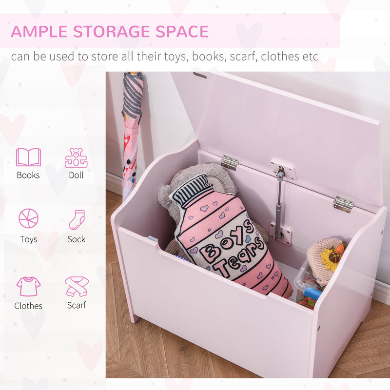 Wooden Kids Children Toy Storage Organizer Chest Safety Hinge Play Room Furniture Pink 60 x 40 x 48 cm