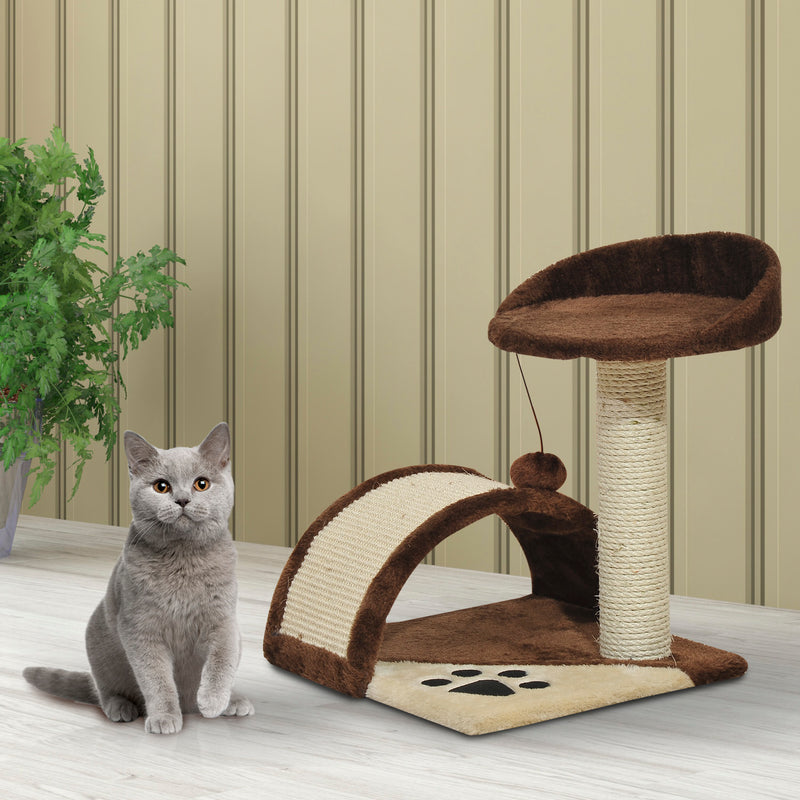 Cat Scratching Post for Indoor Cats, Cat Tree Scratching Scratcher Post Kitten Activity Centre Climber Hanging Ball Brown