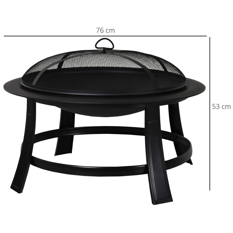 Metal Large Firepit Bowl Outdoor Round Fire Pit w/ Lid, Log Grate, Poker for Backyard, Camping, BBQ, Bonfire, 76 x 76 x 53cm, Black