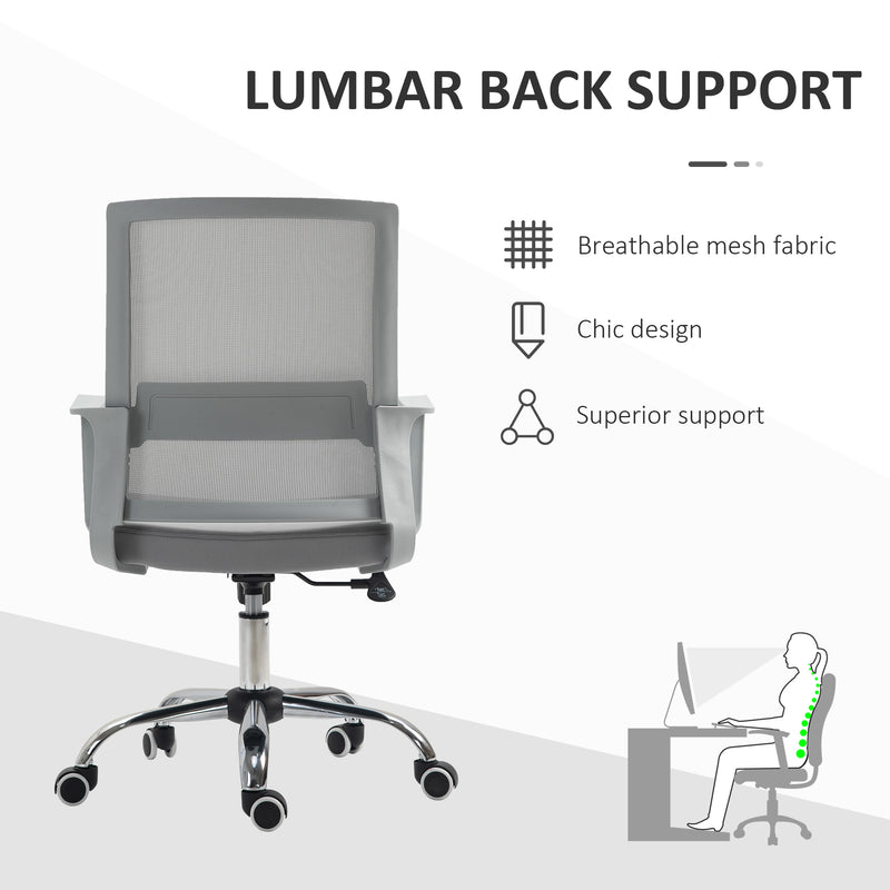 Ergonomic Office Chair Adjustable Height Breathable Mesh Desk Chair w/Armrest and 360° Swivel Castor Wheels Grey