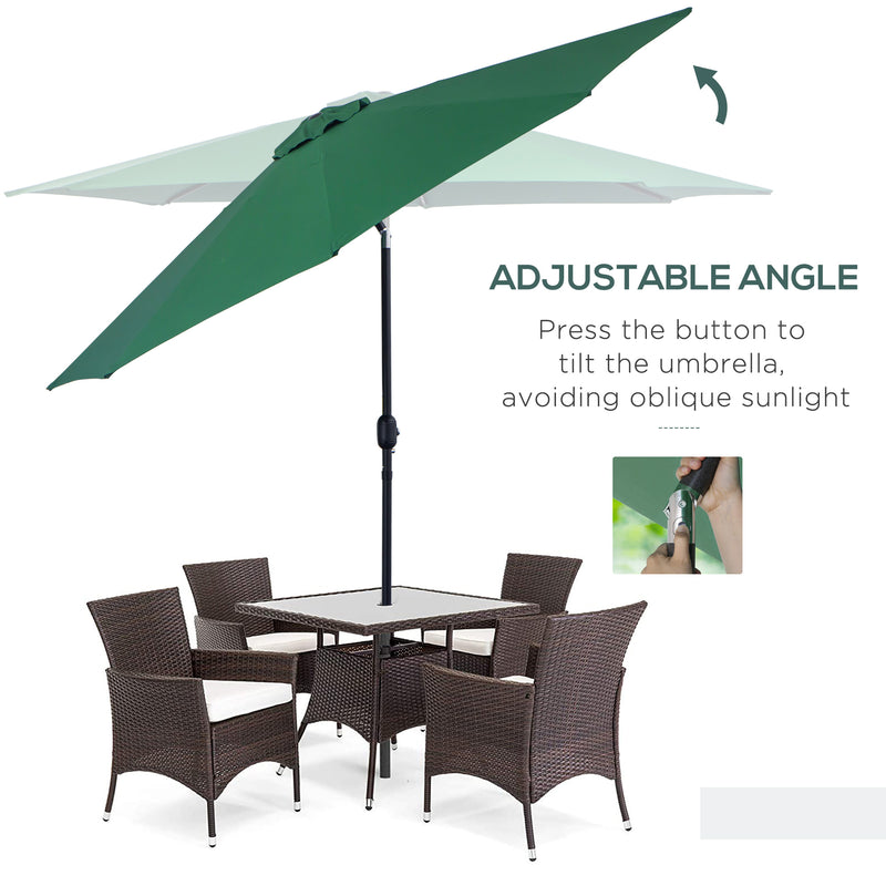3(m) Tilting Parasol Garden Umbrellas, Outdoor Sun Shade with 8 Ribs, Tilt and Crank Handle for Balcony, Bench, Garden, Green
