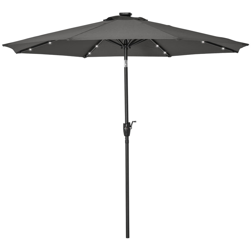 Garden 24 LED Light Parasol Outdoor Tilt Sun Umbrella Patio Club Party Event Manual Sun Shade w/ Hand Crank Grey