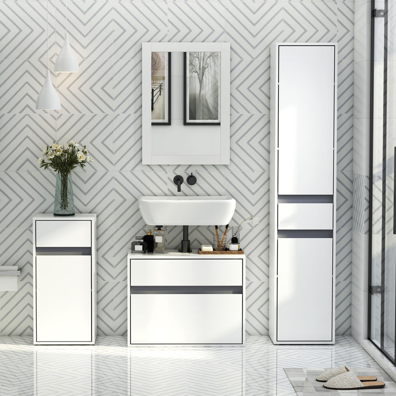 Modern Minimalistic Bathroom Storage Cabinet w/ Drawer Cupboard Adjustable Shelf Door Home Organiser Sleek Beautiful Freestanding Compact White