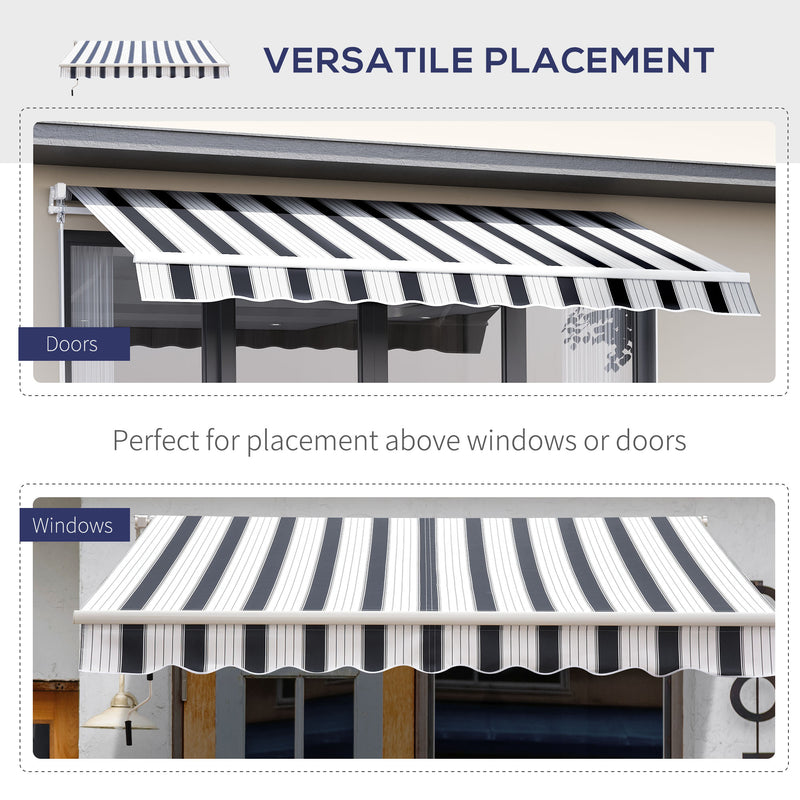 2.5m x 2m Garden Patio Manual Awning Canopy Sun Shade Shelter Retractable with Winding Handle Blue White