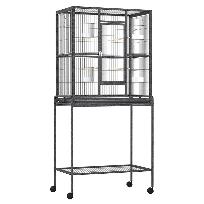 Bird Cage Metal Canary Cages for Parakeet with Detachable Rolling Stand, Storage Shelf, Wood Perch, Food Container