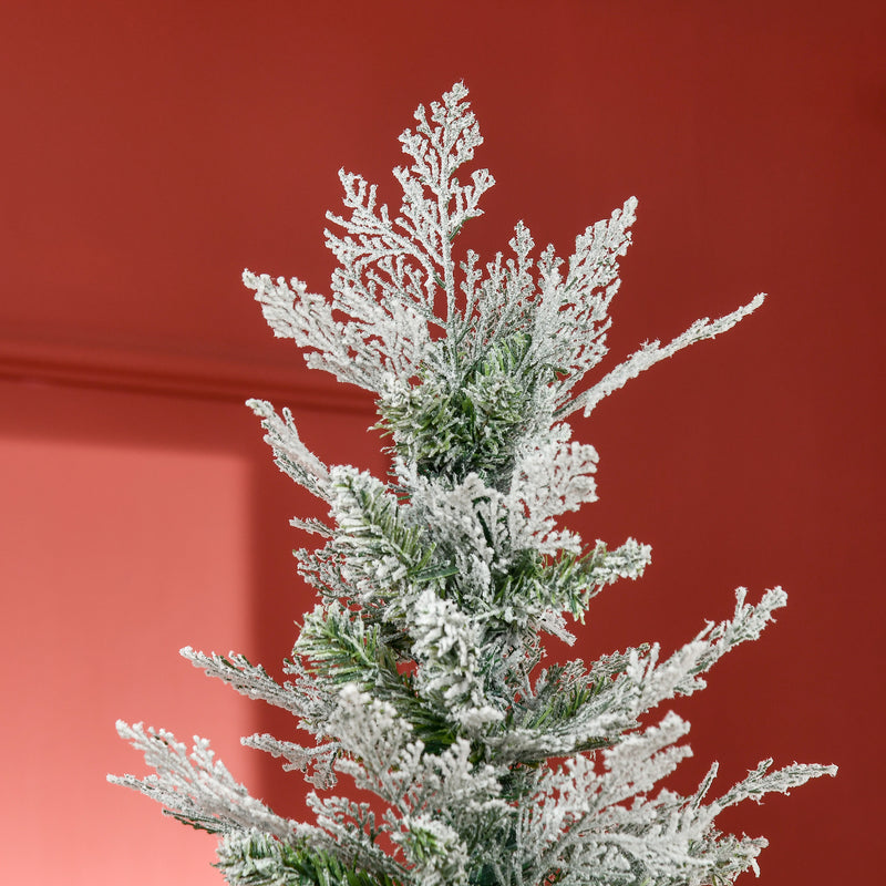 Pencil Snow Flocked Artificial Christmas Tree with Realistic Cypress Branches, Auto Open, Green