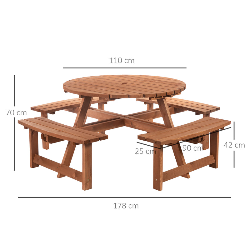 8 Seater Round Wooden Pub Bench Picnic Table Furniture Set for Outdoor Garden or Patio