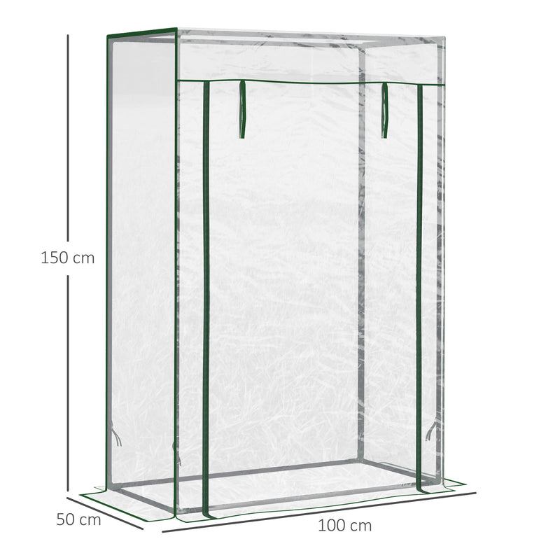 100 x 50 x 150cm Greenhouse Steel Frame PVC Cover with Roll-up Door Outdoor for Backyard, Balcony, Garden, Transparent