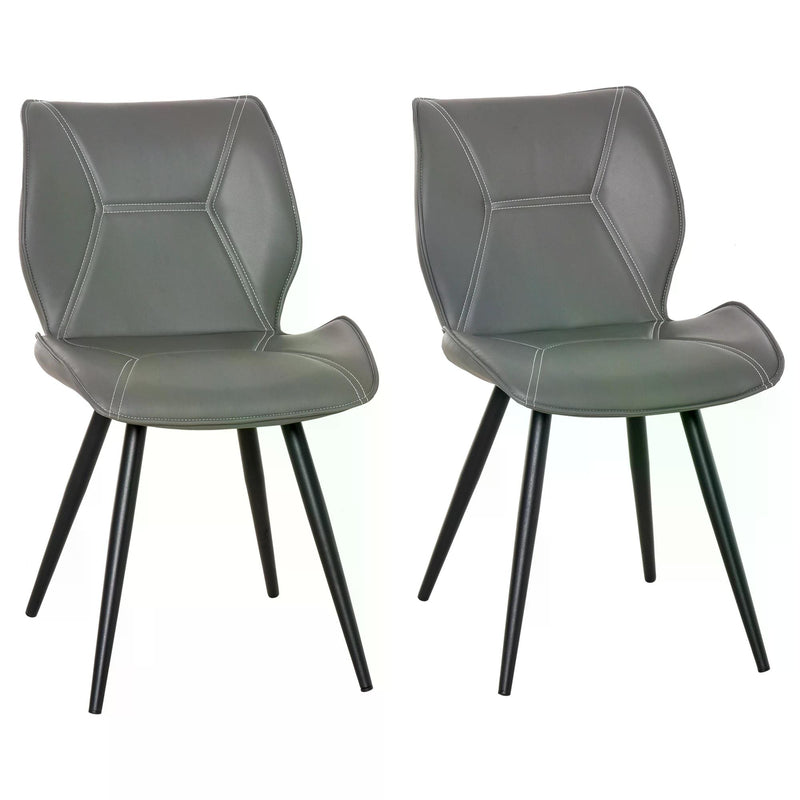 Set of 2 Contrast Stitched PU Leather Racing-Style Dining Chairs Accent Seat w/ Steel Legs Ergonomic Back Padding Home Living Room Grey