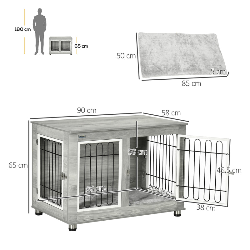 Dog Crate Furniture Side End Table with Soft Washable Cushion, Indoor Dog Kennel with Wire Mesh, Large Top, for Medium and Large Dogs