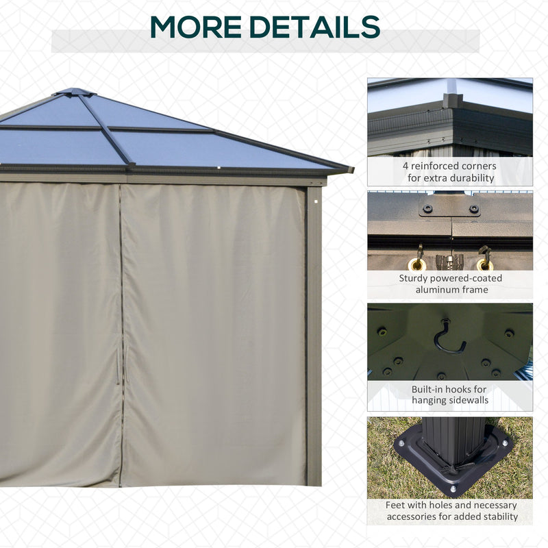 3 x 3(m) Hardtop Gazebo with UV Resistant Polycarbonate Roof & Aluminium Frame, Garden Pavilion with Mosquito Netting and Curtains