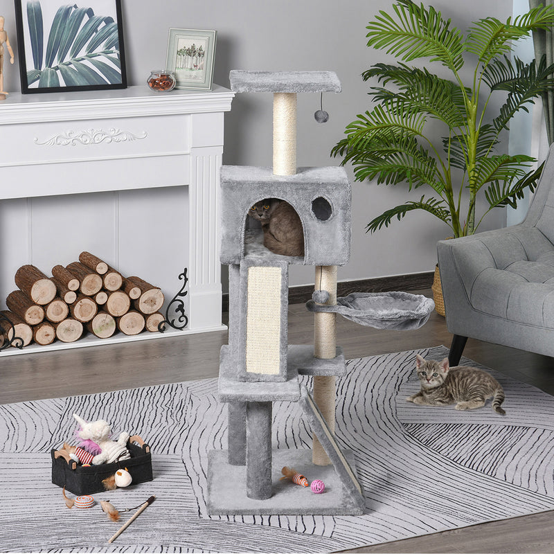 51" Cat Tree,Activity Tower with Condo Scratching Posts Ladders and Two Toys for Kitty Pet Climbing Relaxing and Playing