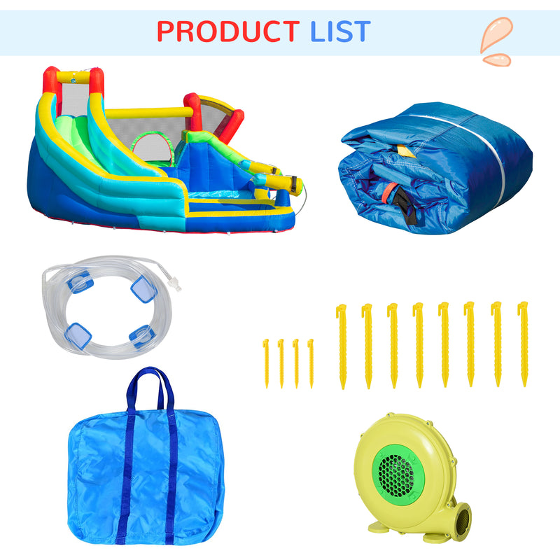 5 in 1 Kids Bounce Castle Extra Large Inflatable House Trampoline Slide Water Pool Water Gun Climbing Wall for Kids Age 3-8, 3.85x3.65x2m