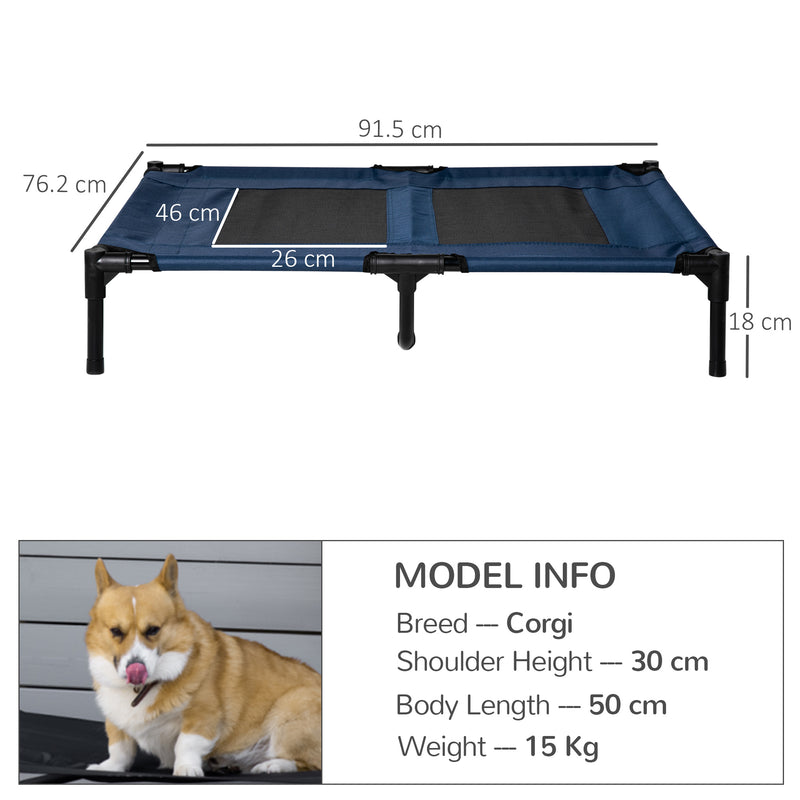Elevated Dog Bed Dog Cat Puppy Portable Camping Basket – Blue (Large)