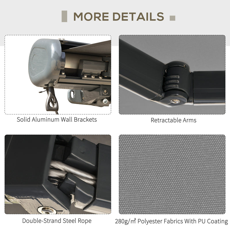 Cassette Electric Motorised Manual Awning Door Window Patio Canopy Retractable Sun Shade w/ R/C, 350x300cm Grey