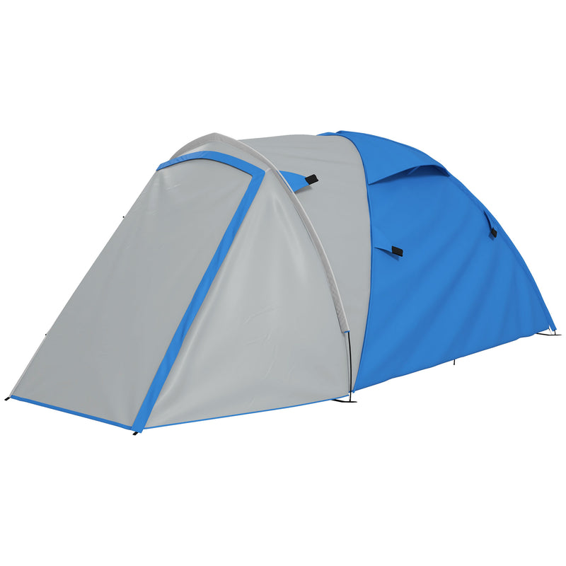 2-3 Man Camping Tent with 2 Rooms, 2000mm Waterproof Family Tent, Portable with Bag for Fishing Hiking Festival, Blue