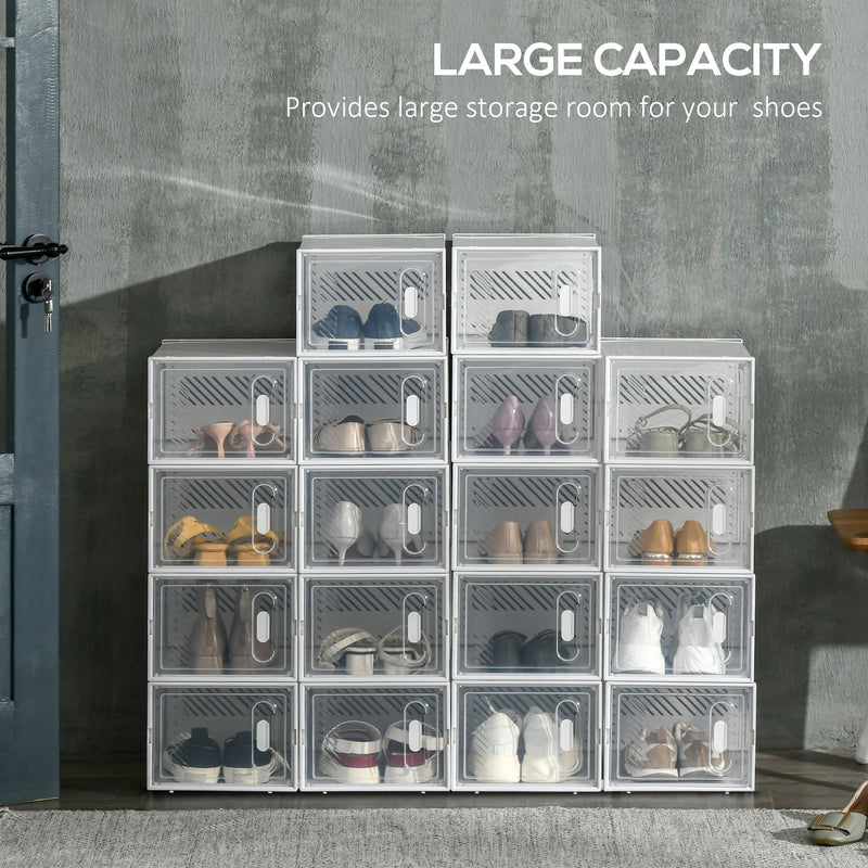 Portable Shoe Storage Cabinet, Cube Storage Organizer for UK/EU Size up to 43 with Magnetic Door for Women/Men, 25 x 35 x 19cm, Clear and White