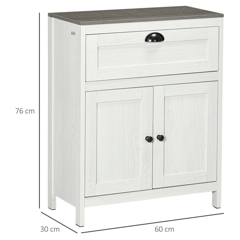 Bathroom Floor Cabinet, Freestanding Storage Cupboard with Drawer, Double Door Cabinet and Adjustable Shelf, White