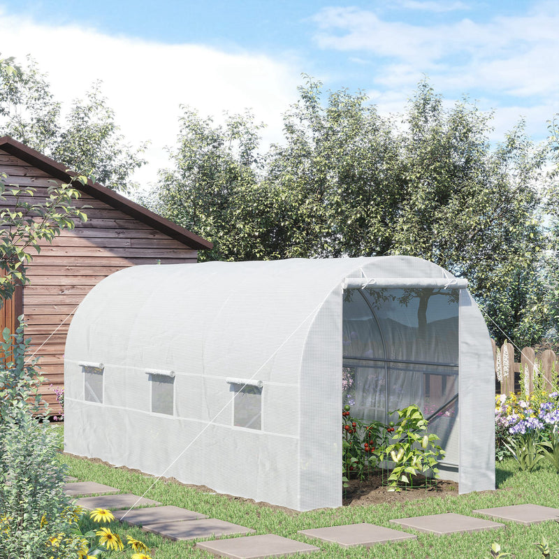 4.5 x 2 x 2 m Large Galvanised Steel Frame Outdoor Poly Tunnel Garden Walk-In Patio Greenhouse - White