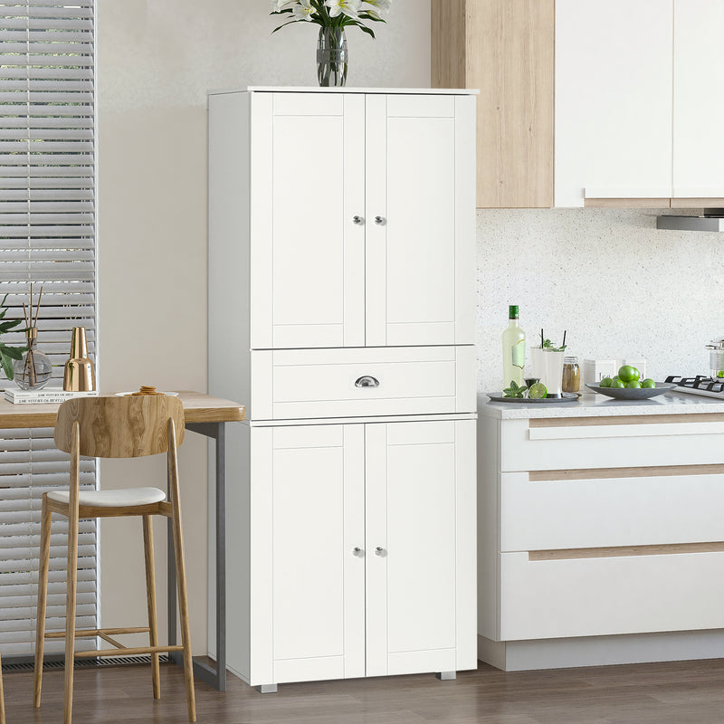 Freestanding Tall Kitchen Cupboard Storage Cabinets with Drawer and 3 Adjustable Shelves for Dining Room, Living Room, White