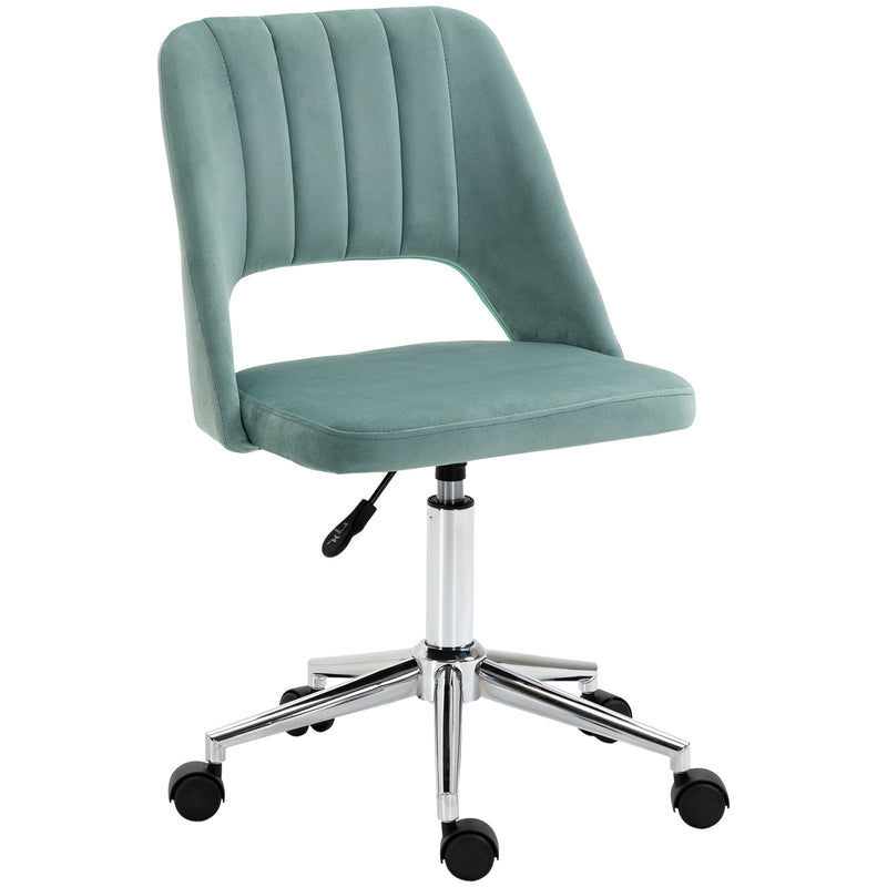 Mid Back Office Chair Velvet Fabric Swivel Scallop Shape Computer Desk Chair for Home Study Bedroom Green