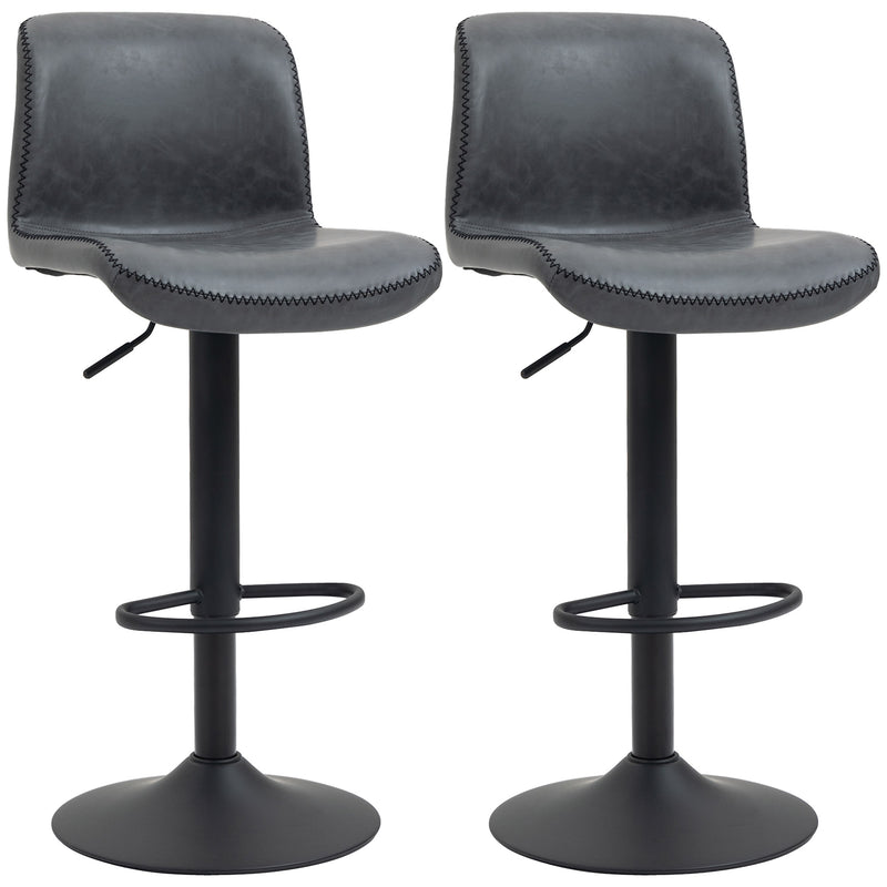 Set of 2 Bar Stool Adjustable Height Swivel Footrest and Base for Breakfast Bar, Kitchen and Home, Dark Grey