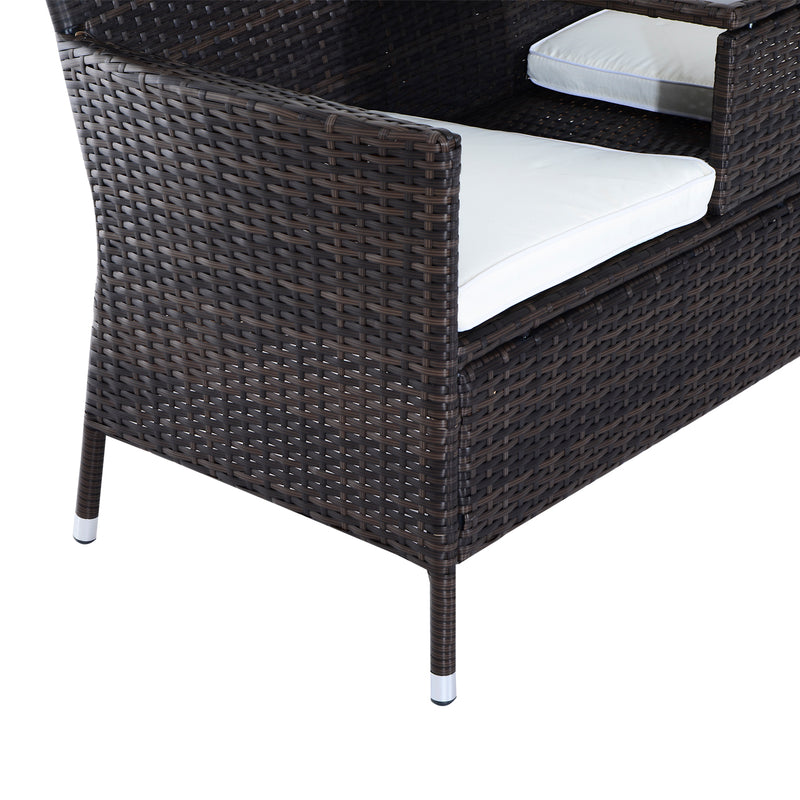 Garden Rattan 2 Seater Companion Seat Wicker Love Seat Weave Partner Bench w/ Cushions Patio Outdoor Furniture (Brown)