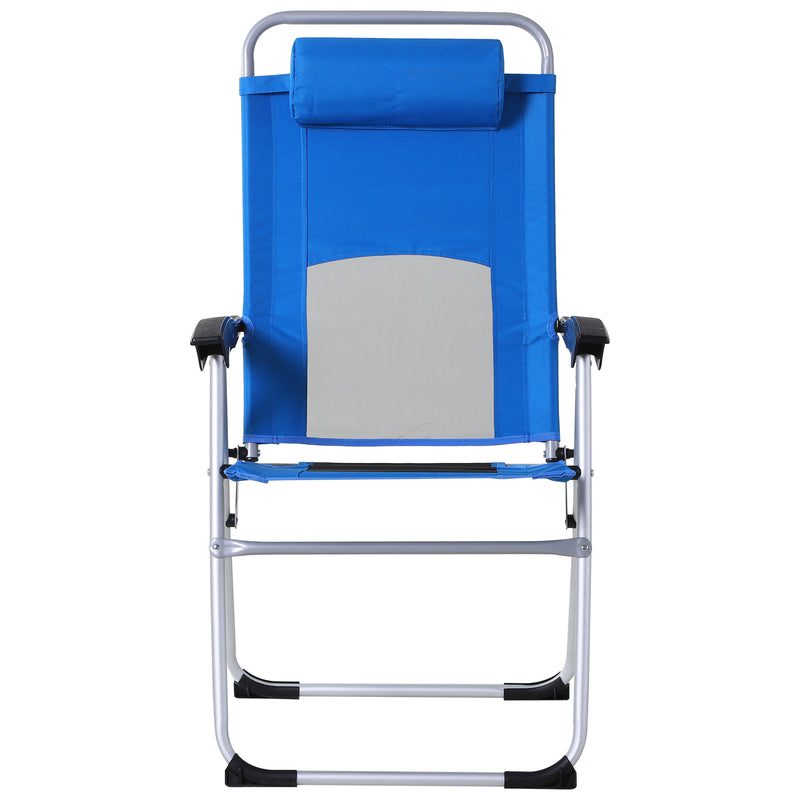 Outdoor Garden Folding Chair Patio Armchair 3-Position Adjustable Recliner Reclining Seat with Pillow - Blue