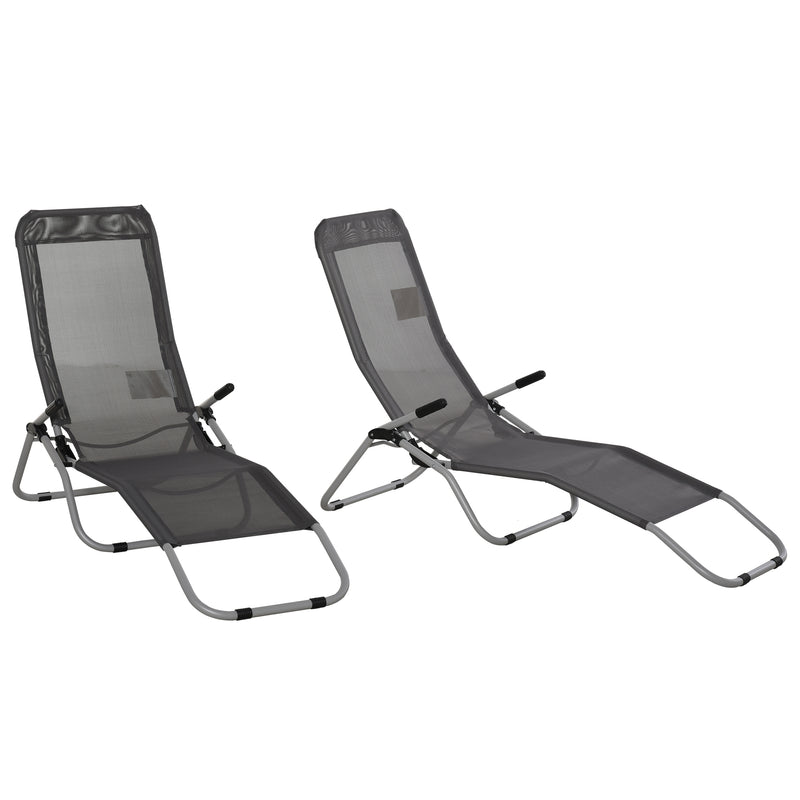 Set of 2 Outdoor Patio Chaise Recliner Portable Lounge Chairs Garden Loungers Adjustable Backrest