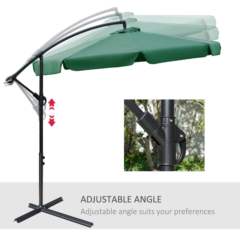 2.7m Garden Parasol Cantilever Umbrella with Crank Handle and Cross Base for Outdoor, Hanging Sun Shade, Green