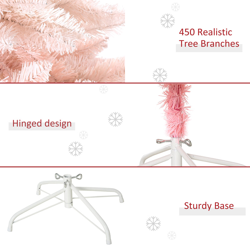 5ft Artificial Christmas Tree Holiday Home Decoration with Metal Stand, Automatic Open, White and Pink