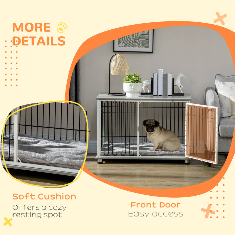 Dog Crate Furniture Side End Table with Soft Washable Cushion, Indoor Dog Kennel with Lockable Door, for Small and Medium Dogs