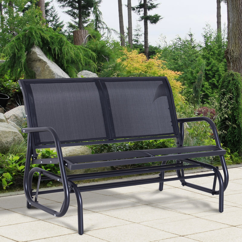 2-Person Outdoor Glider Bench Patio Double Swing Gliding Chair Loveseat w/Power Coated Steel Frame for Backyard Garden Porch, Black