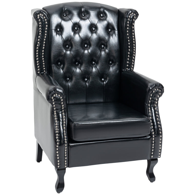 Wingback Accent Chair Tufted Chesterfield-style Armchair with Nail Head Trim for Living Room Bedroom Black