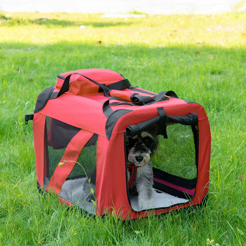 Dog Carrier Bag Portable Cat Carrier Folding Dog Bag w/ PVC Oxford Cloth for Small and Miniature Dogs, 60 x 42 x 42 cm, Red