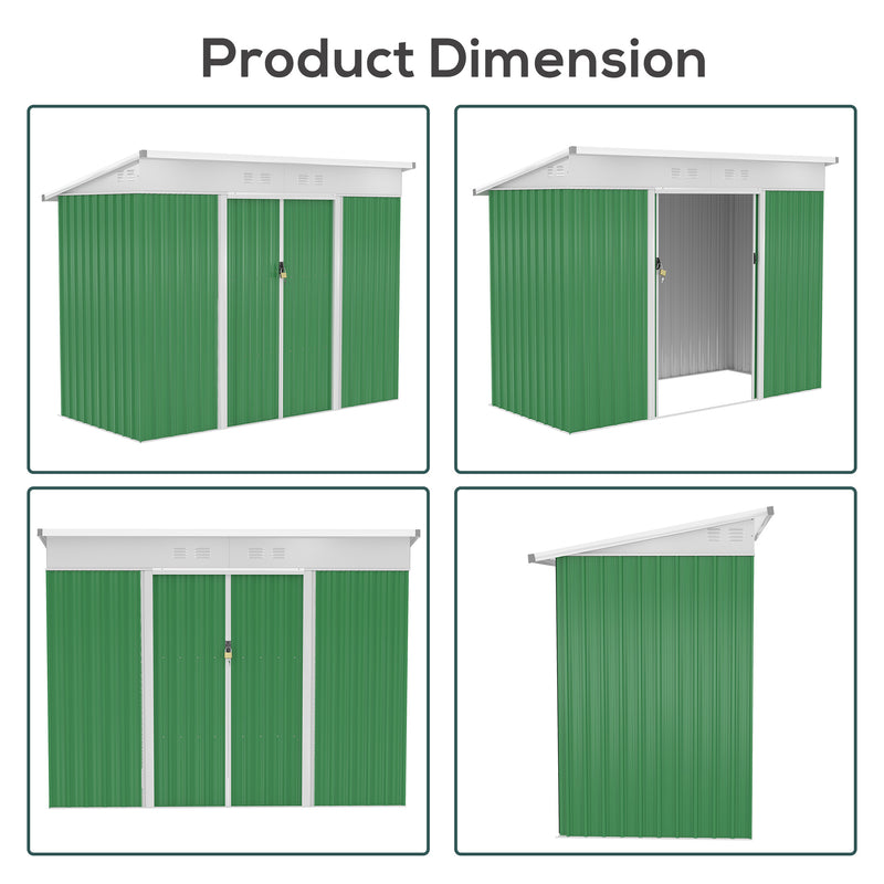 7.6 x 4.3ft Garden Storage Shed w/ Sliding Door Ventilation Window Sloped Roof Gardening Tool Storage Green