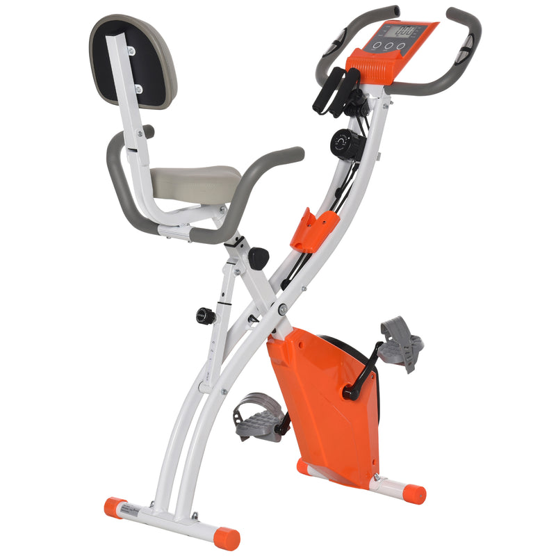 2-in-1 Upright Exercise Bike Stationary Foldable Magnetic Recumbent Cycling with Arm Resistance Bands Orange