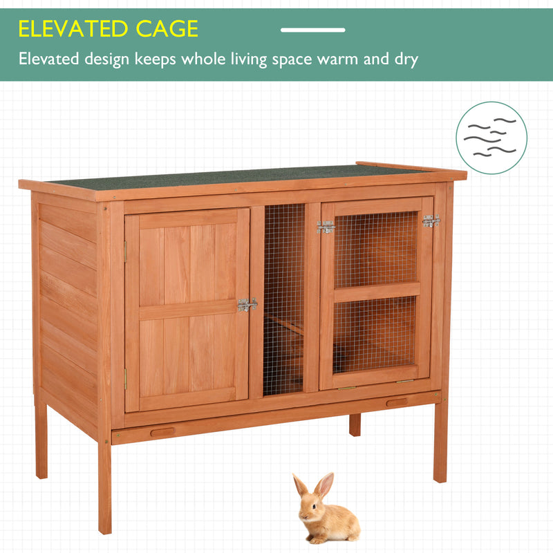 Wooden Guinea Pigs Hutches Elevated Pet House Bunny Cage with Slide-Out Tray Lockable Door Outdoor Openable Roof 102 x 56 x 85cm Natural