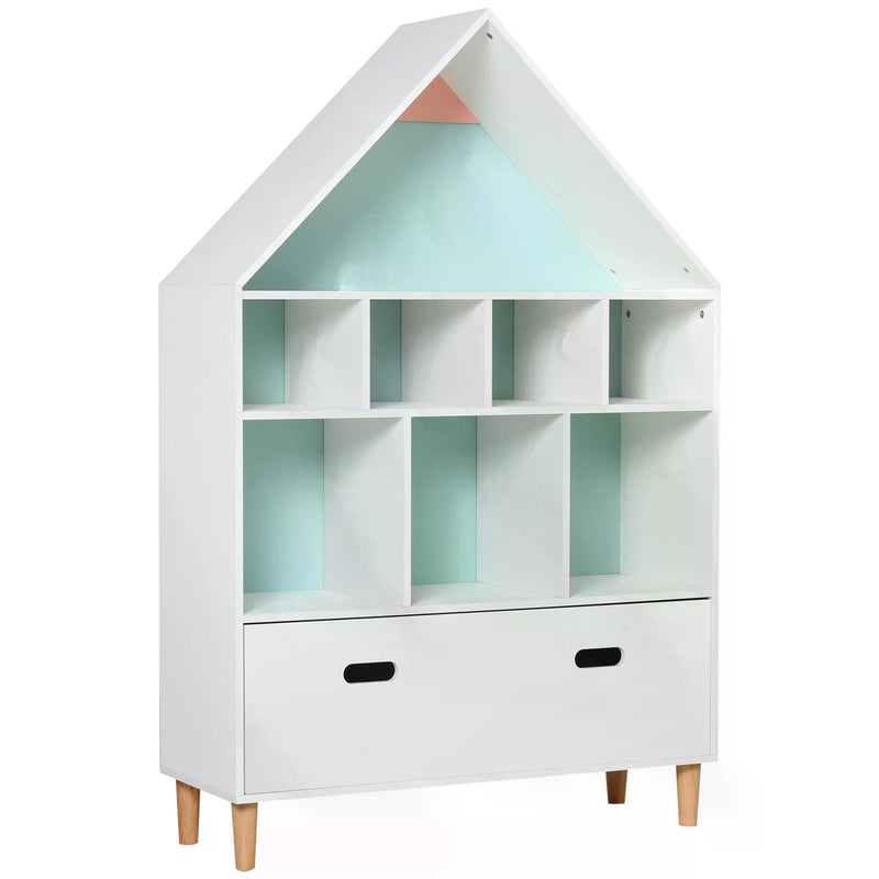 Kids Bookshelf Chest w/ Drawer Cubes Baby Toy Wood Organizer Display Stand Storage Cabinet 82x30x126cm White