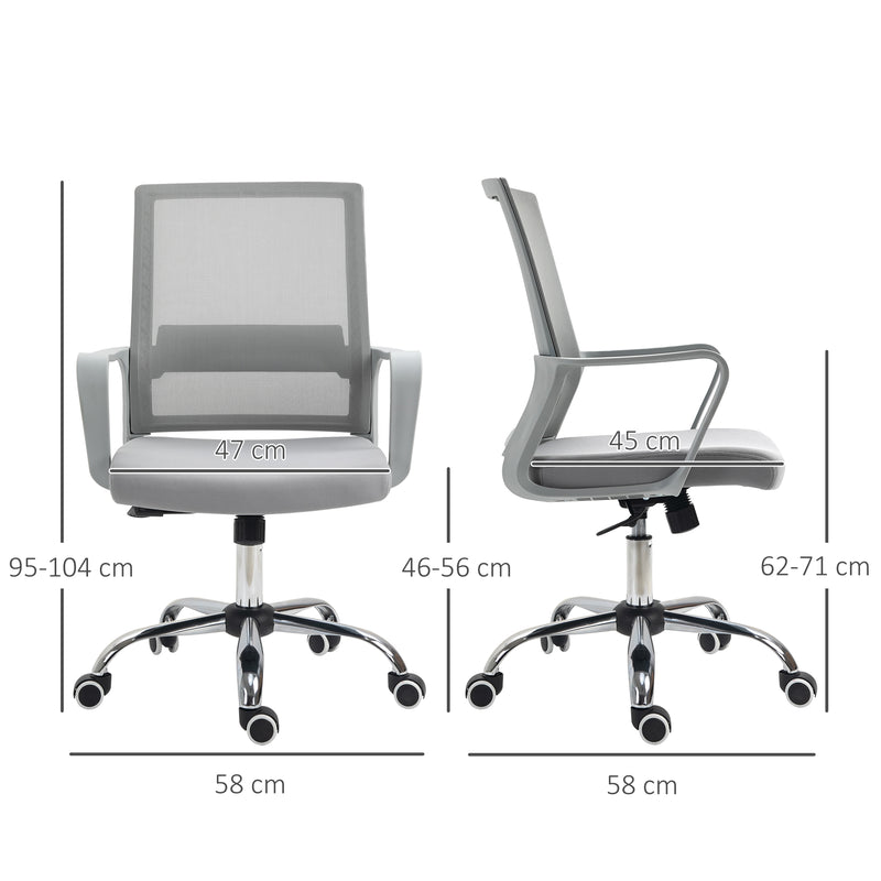 Ergonomic Office Chair Adjustable Height Breathable Mesh Desk Chair w/Armrest and 360° Swivel Castor Wheels Grey