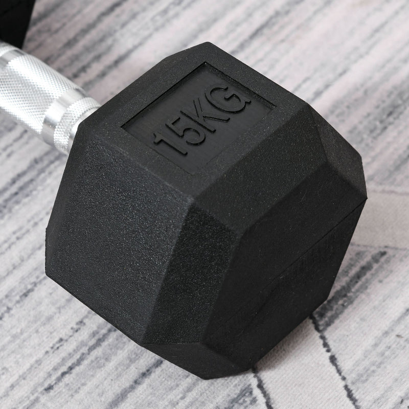 15KG Single Rubber Hex Dumbbell Portable Hand Weights Dumbbell Home Gym Workout Fitness Hand Dumbbell
