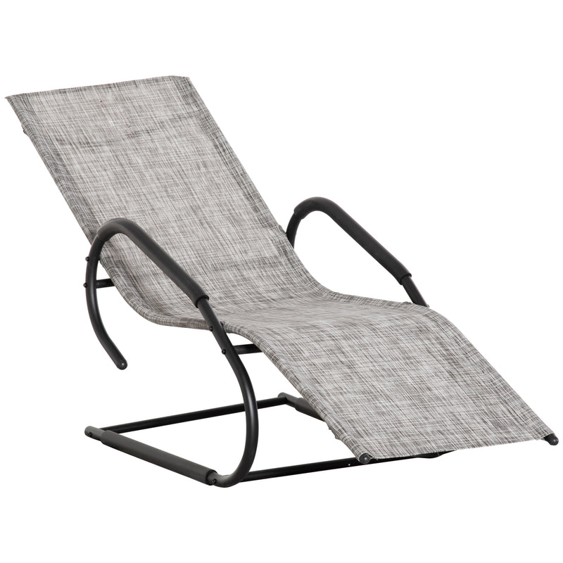 Outdoor Sun Lounger with Headrest, Texteline Reclining Chaise Lounge Chair Rocking Chair for Garden, Balcony, Deck, Grey