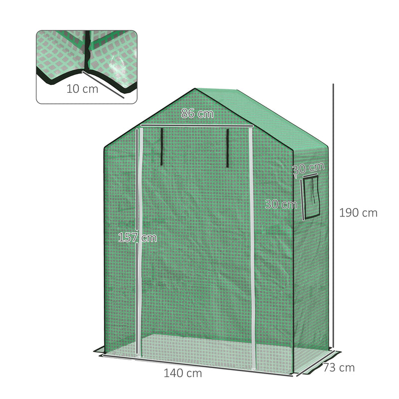 Greenhouse Cover Replacement Walk-in PE Hot House Cover with Roll-up Door and Windows, 140 x 73 x 190cm, Green