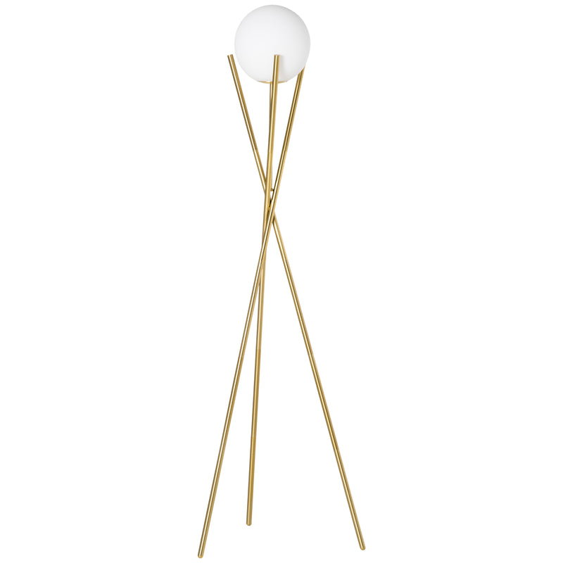 Tripod Floor Lamp with Globe Lampshade, Modern Standing Light with Foot Switch, E27 Base for Living Room, Bedroom, Gold and White